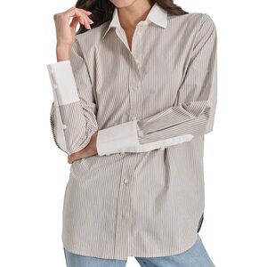 DKNY Striped Button-Down Shirt with White Collar & Cuffs